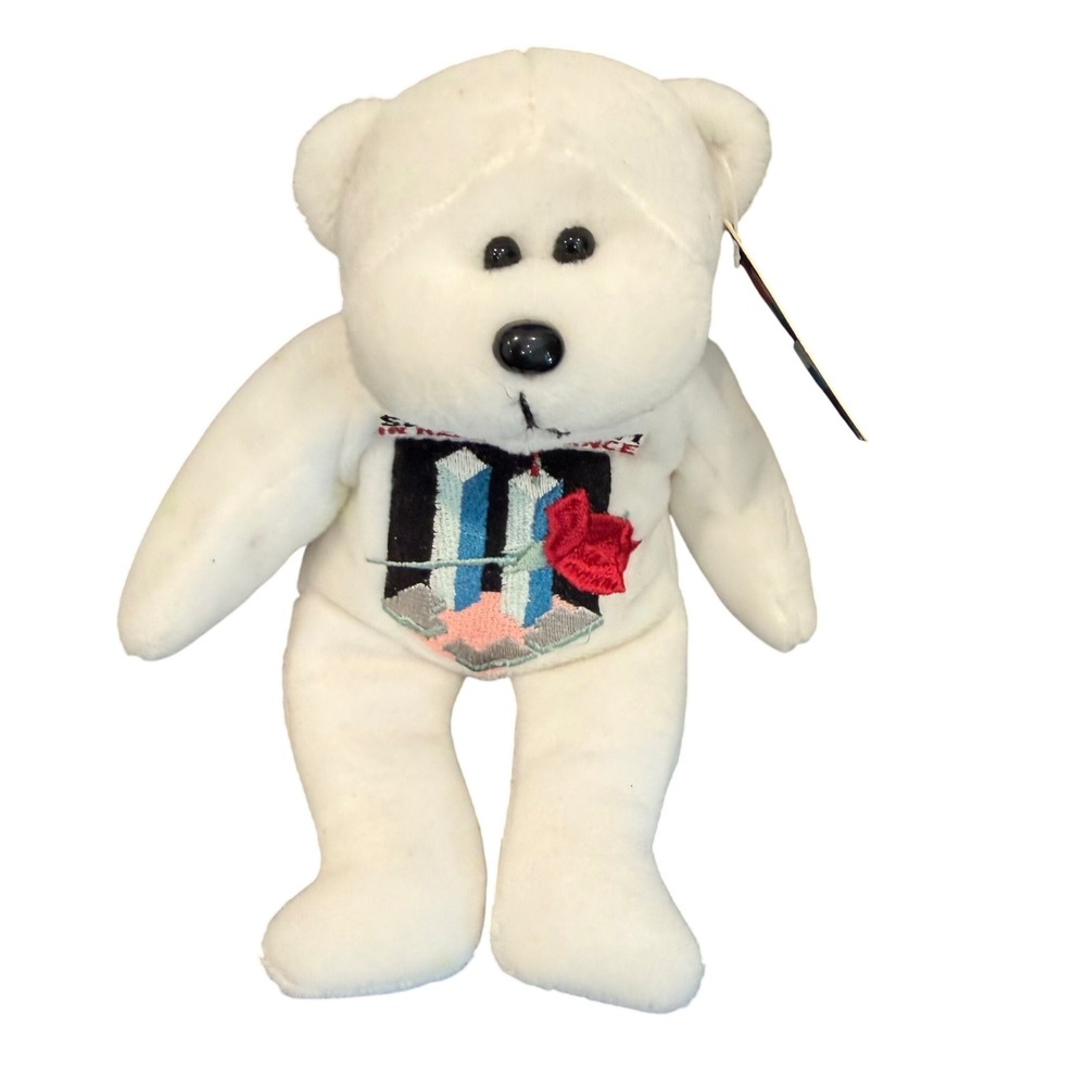 Plushland September 11 In Remembrance 9/11 Twin Towers White Memorial Bear Tag
